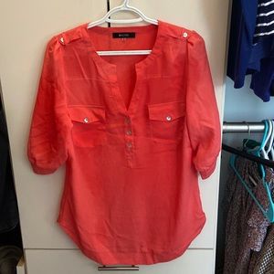 Coral colored rayon tunic